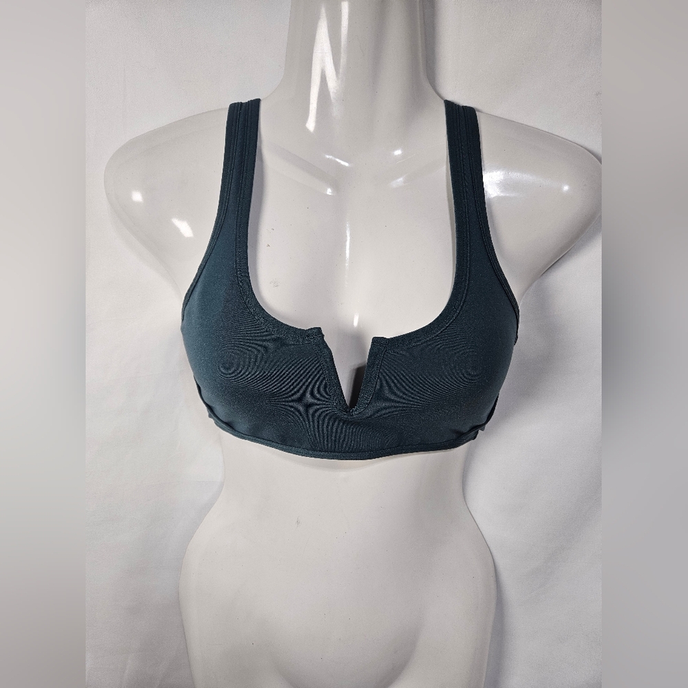 L*Space Teal Plunge Sports Bra Bikini Top Racerback Small S Cutout Active Swim